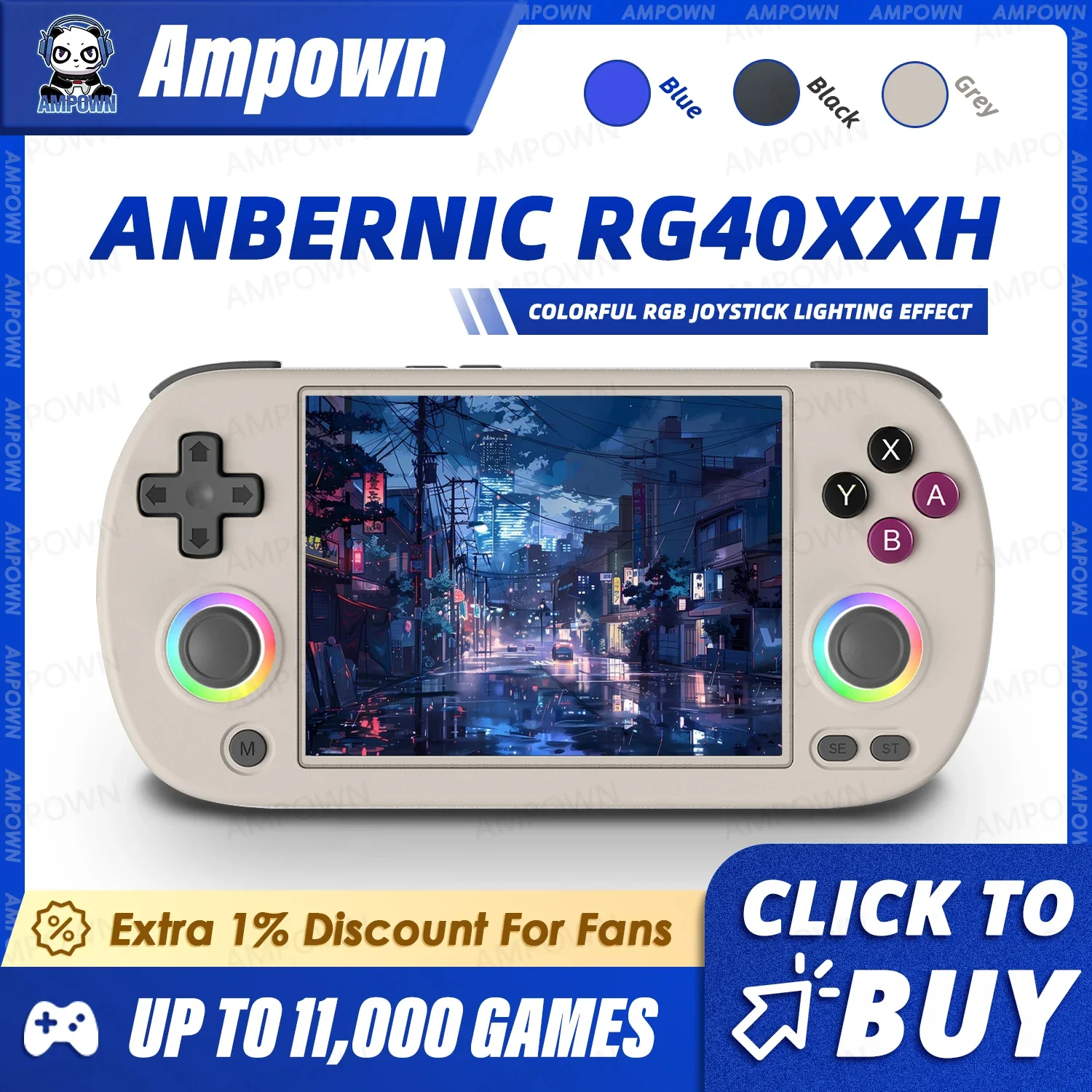 ANBERNIC RG40XX H Handheld Game Console 4'' Screen Linux System Joystick RGB Lighting Effect RG40XXH Video Player Trimui Console