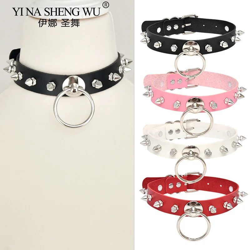 Leather Rivet Collar Personality Exaggerated European and American Style Round Ring Necklace Punk Gothic Rock Neck Sleeve