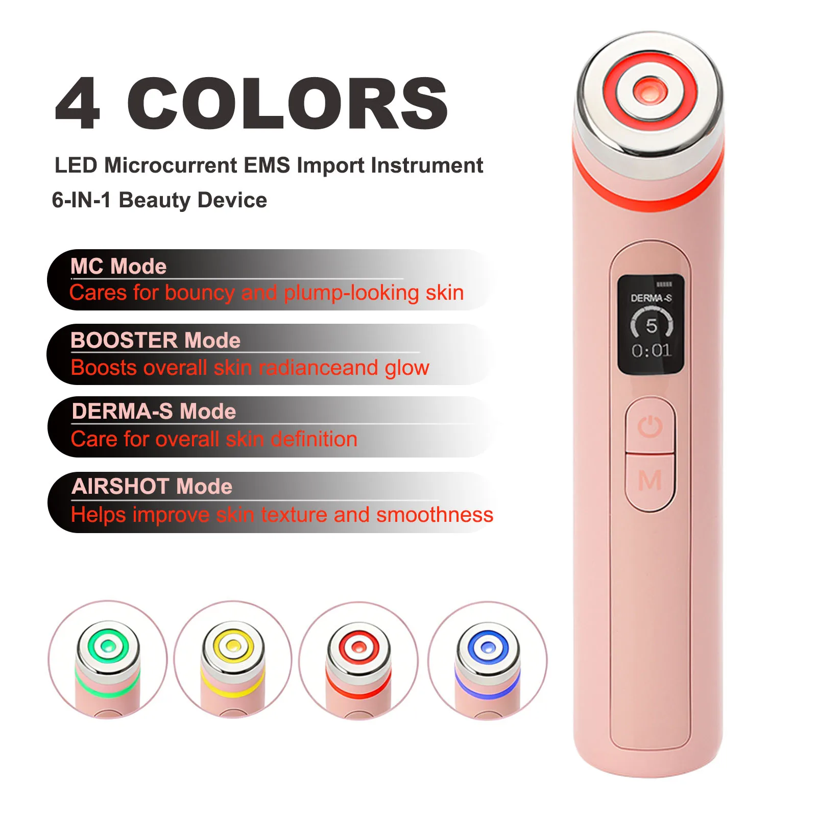 Dispositivo de Belleza para el Cuidado Facial Age-R Booster Pro de 4 Colores, Masajeador con Microcorriente EMS para Lifting Facial, Uso Doméstico - Regalo para el Día de San Valentín