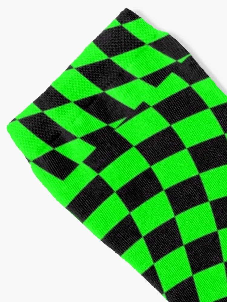 Neon Green Checkered Black Checkerboard Swirl Socks Men Cycling Socks Men'S Winter Thermal Socks