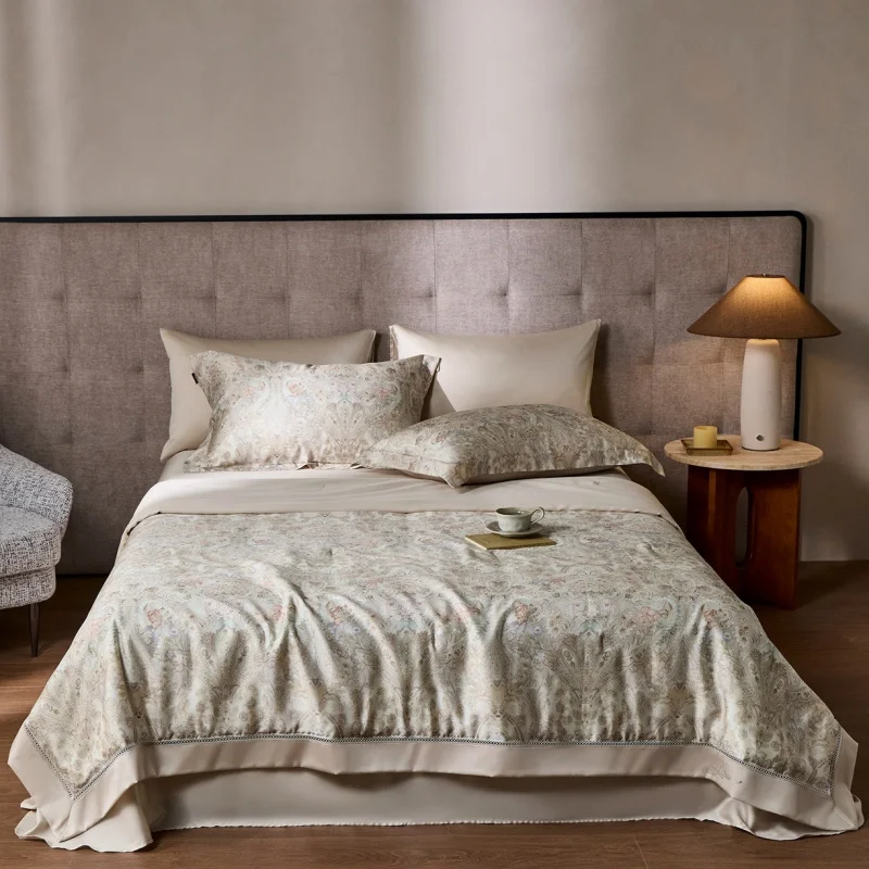 

Natural Silk Comforter 3pcs Tencel Cooling Euro Floral Bedding 220x240 King Parure De Lit Colchas Bettwaesche Set