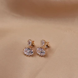 Korean Minimalist Fashion Shiny Zirconia Clip on Earrings Without Pierced Geometric Ear Clips for Women Wedding Party Jewelry