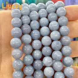 Natural Stone Mid Blue Chalcedony Smooth Beads For Jewelry Making DIY keychain Rings Accessories Necklace 15