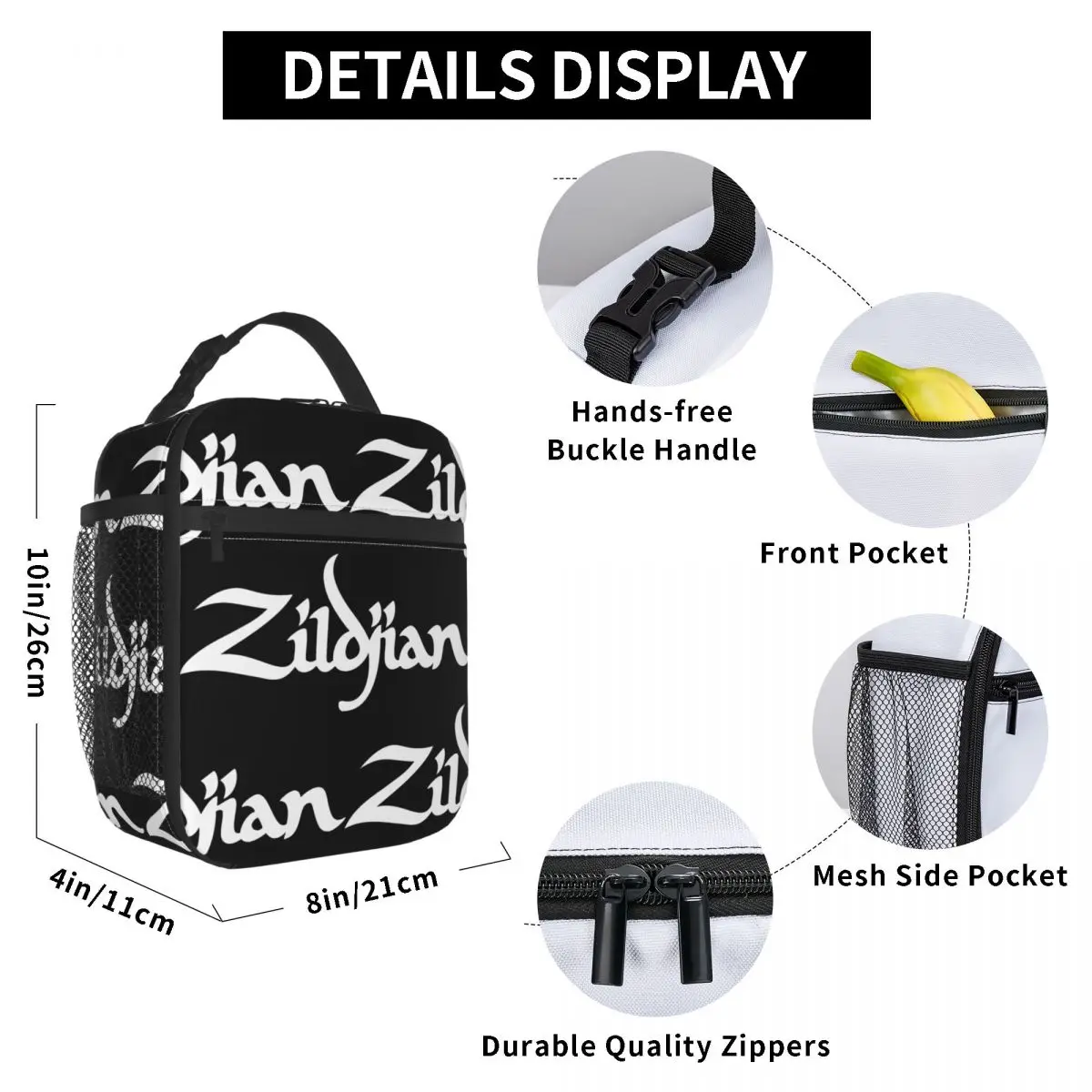 Lunch Bag isolado com logotipo Zildjian, Tote Food Handbag, isolado