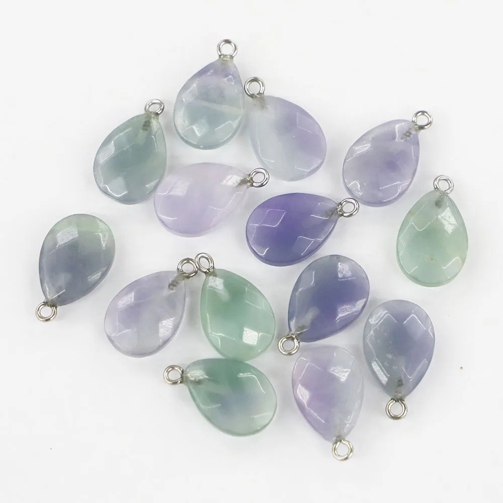 New Design Natural Stone Fluorite Faceted Necklace Pendants Water Droplets Charms DIY Jewelry Making Accessories Wholesale 12Pcs