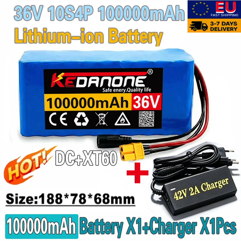 EU-Lager-Versand! 36V 100Ah 10S4P 18650 Lithium-Ionen-Akkupack |     Smart BMS Wiederaufladbare Batterie für Elektroroller Schnelle Lieferung in 7-15 Tagen