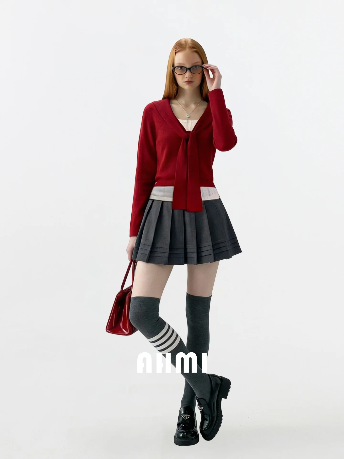 

Новогодняя лимитированная серия AHMI: Модный женский пуловер с V-образным вырезом, длинными рукавами, облегающий, с дизайнерской завязкой, из мягкого полиэстера