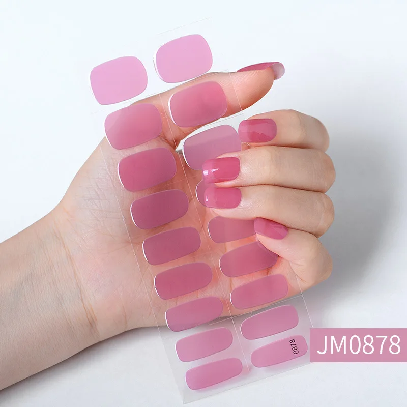 Solid Color Semi-Cured Gel Nail Patch Slider Adhesive Waterproof Salon Nail Decals Manicure for UV LED Lamp Nail Art Decorations