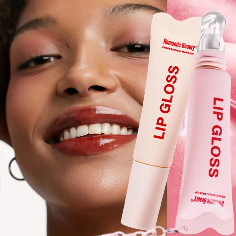 4色のティントリップグロス、ランヤード付き、保湿・潤いを与えるフォーミュラ、べたつかない輝き、毎日のリップケアと携帯に便利な美容