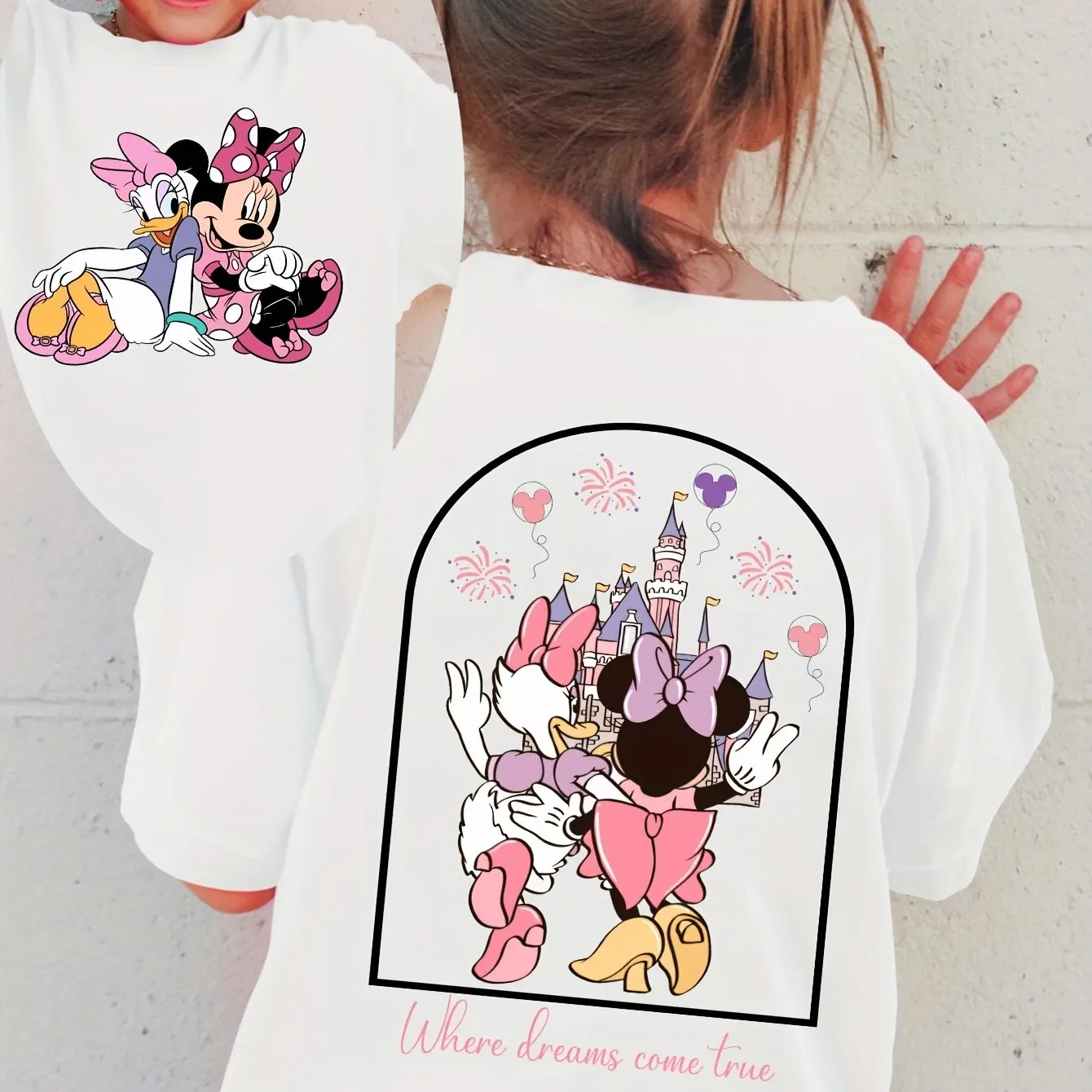 

Детская летняя футболка с изображением Минни и Дейзи для девочек, семейная одежда для родителей и детей, повседневный свободный удобный женский топ с короткими рукавами и героями мультфильмов