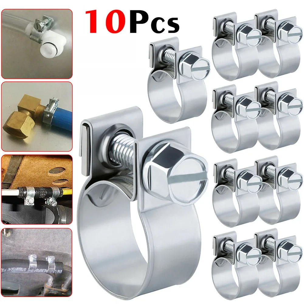 10Pcs Spring Band Fuel Hose Clip 7-9mm 9-11mm Stainless Steel Oil Water CPU Air Gas Pipe Tube Clamp Metal Fastener Hardware