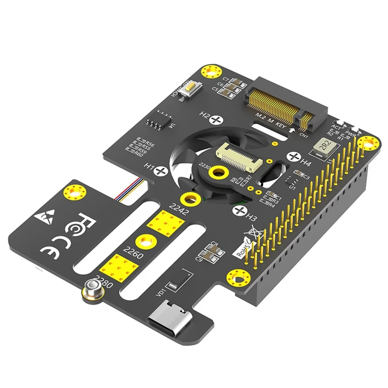 Adaptador combinado 3 en 1 M.2 Nvme a Pcie con ventilador enfriador y LED de decoloración automática para Raspberry Pi 5 duradero