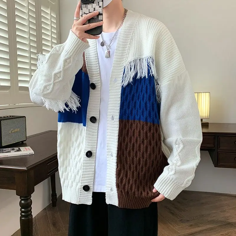 

2024 Autumn Winter New Men Patchwork Cardigan Coats Male Long Sleeve Sweater Jackets Men's Buttons Knitted Casual Overcoats S529