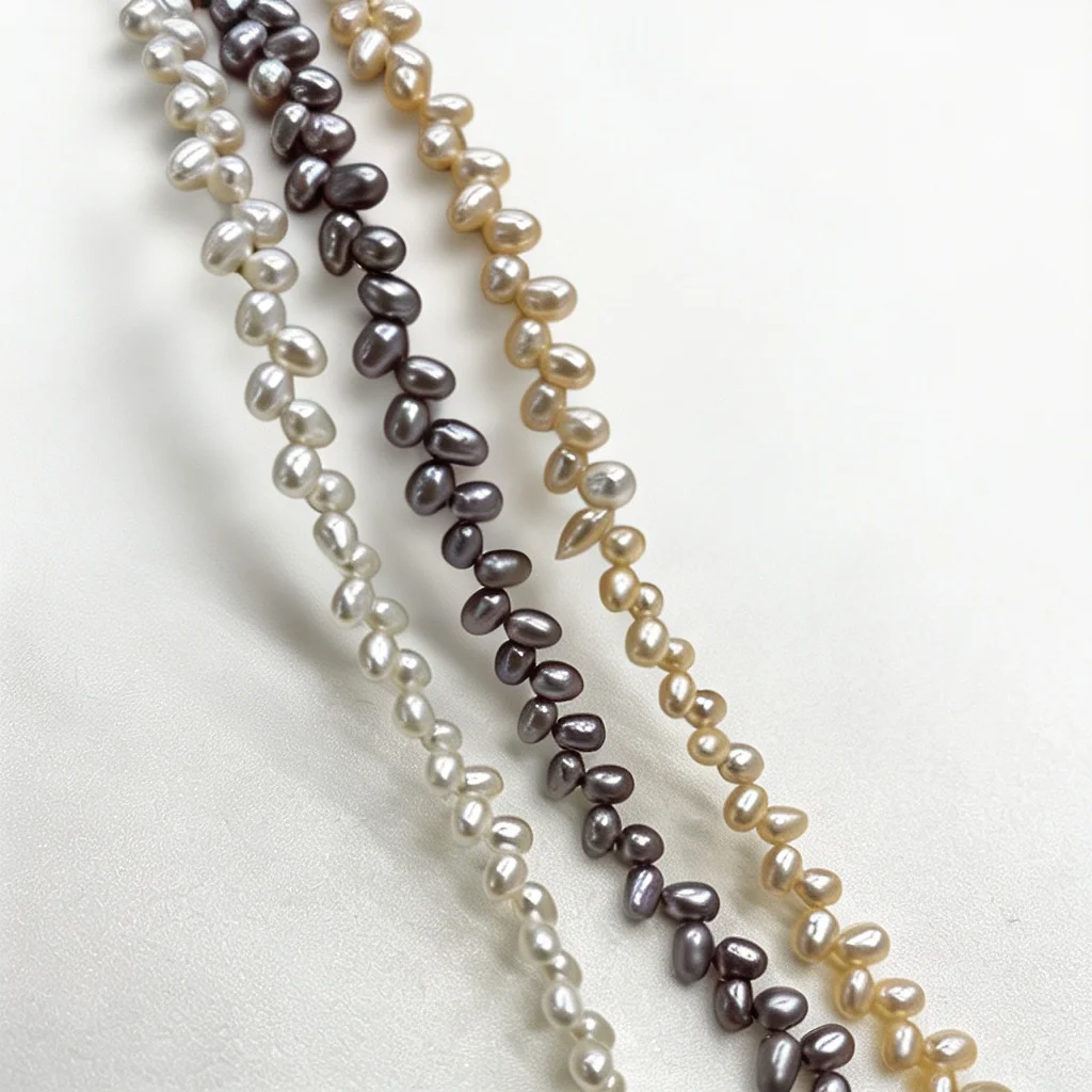Factory Wholesale 4-5mm  Natural Freshwater Pearl Three-hole Wheat-ear Bead Oval Bead for DIY Necklace Bracelet Jewelry Making