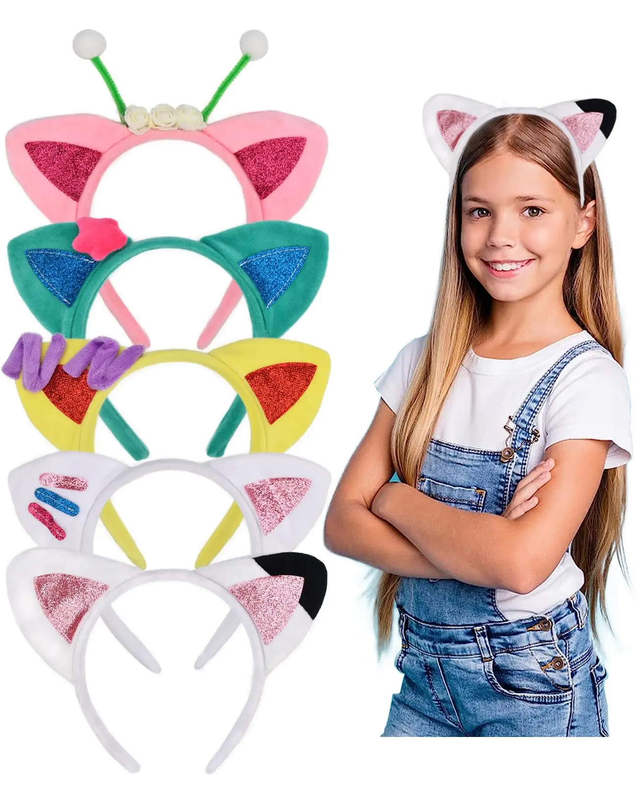 5 PCS Cat Ears Headband Set-Halloween Christmas Festival Theme Party Cartoon Cosplay Costume Accessories