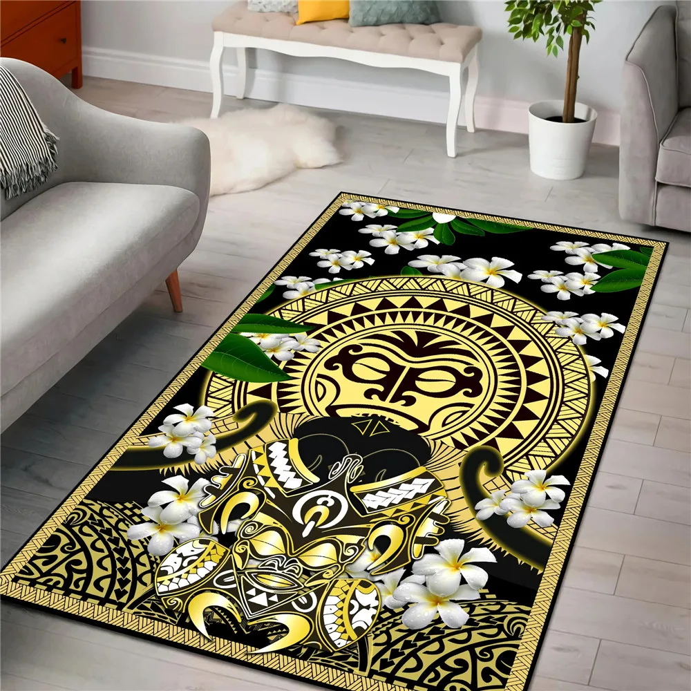 CLOOCL Polynesia Carpets Flannel 3D Graphic Frangipani Sea Turtle Tattoo Floor Rugs Carpet For Living Room Area Rug Kitchen Mat