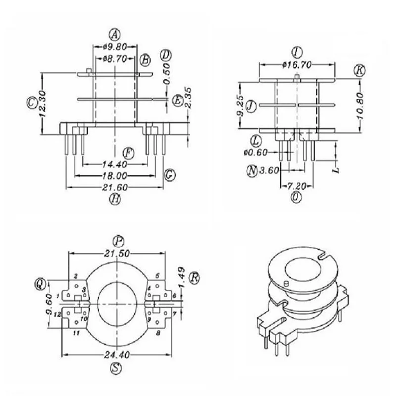 

RM8 ferrite core PC44 material and 2sections bobbin Vertical6+6pins +clip 10sets/lot