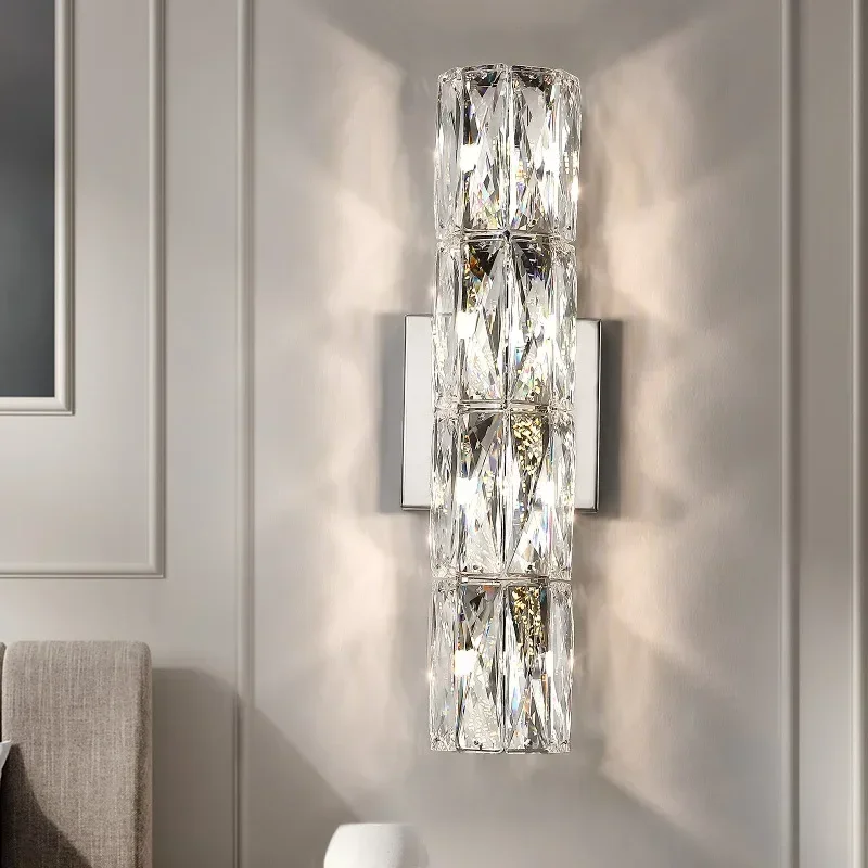 

Living Bedroom Bedside Long Wall Lamps Background Villa Lighting Luxury High-end Crystal Wall Light Home-applicant Decor Room