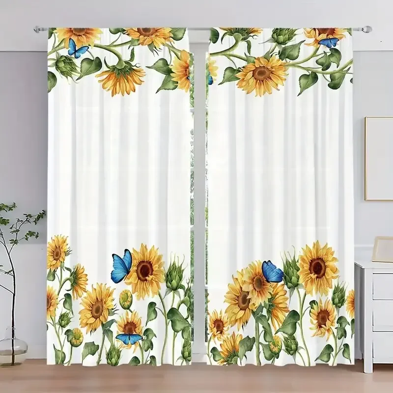 

2шт - шторы с рисунком подсолнечника с бабочками и солнечным светом, оконные украшения, украшения для дома, украшения для комнаты