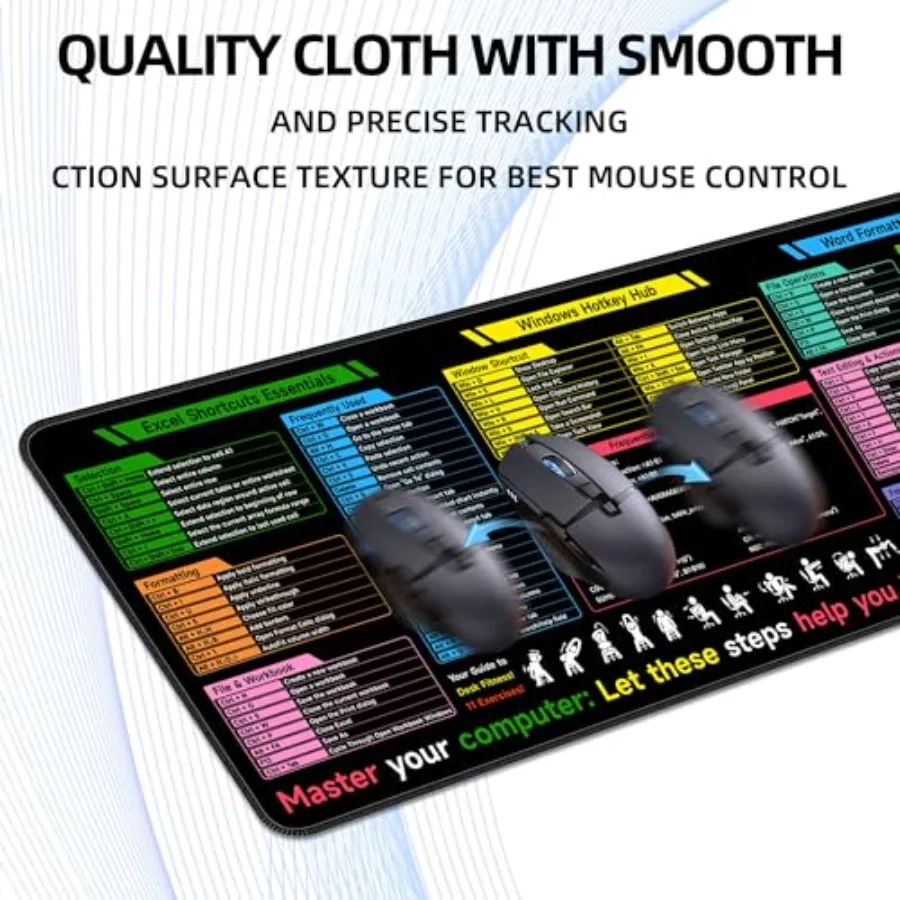 لوحة ماوس مع اختصارات Excel Word Windows، لوحة مكتب Excel Cheat Sheet، لوحة ماوس كبيرة، ملحقات مكتب الألعاب للمكتب