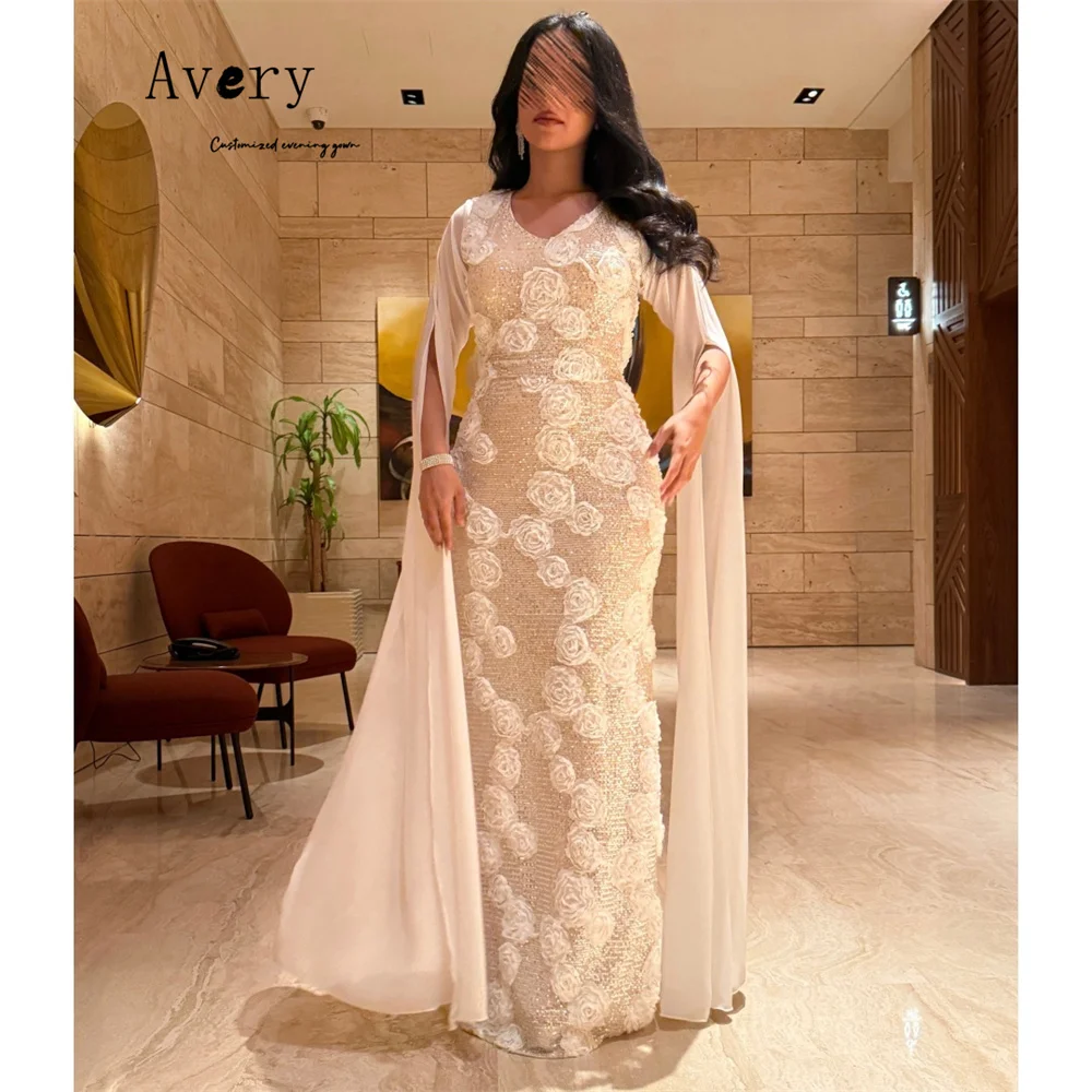 

Avery на заказ блестящее платье с цветочным принтом «рыбий хвост» и круглым вырезом, вечерние платья, роскошные элегантные вечерние платья 2025, роскошные женские платья