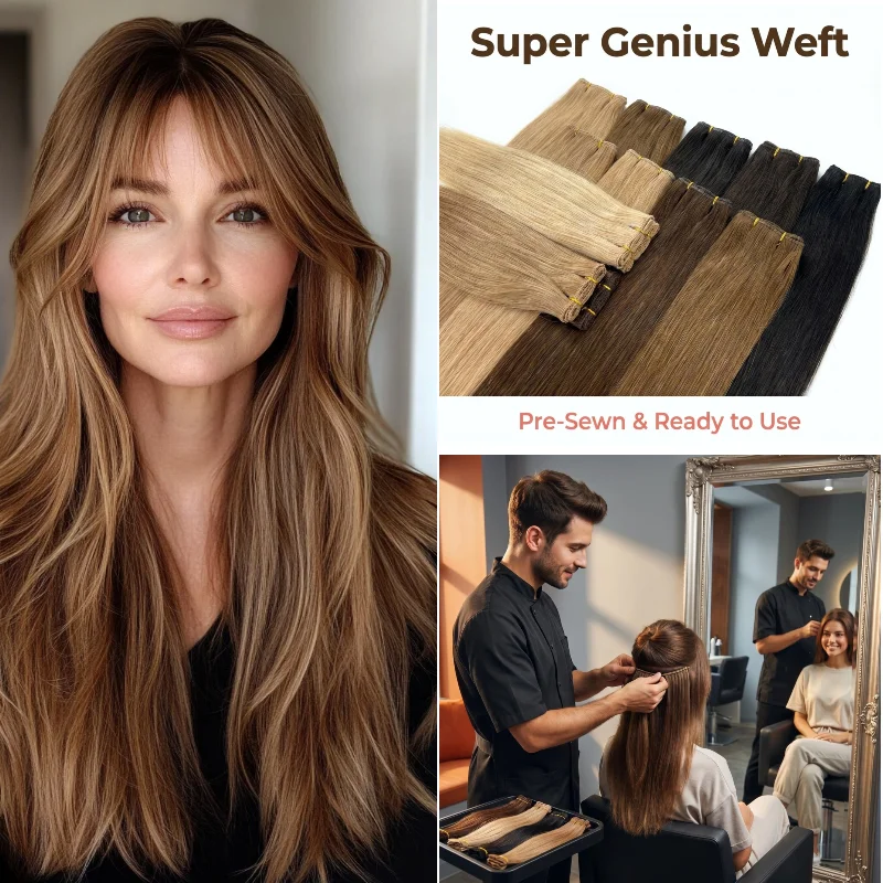 100% Human Virgin Super Genius Weft 20inch 100g #TSK #TAC Ready to Use Hair Extensions Double Efficiency & Natural Look