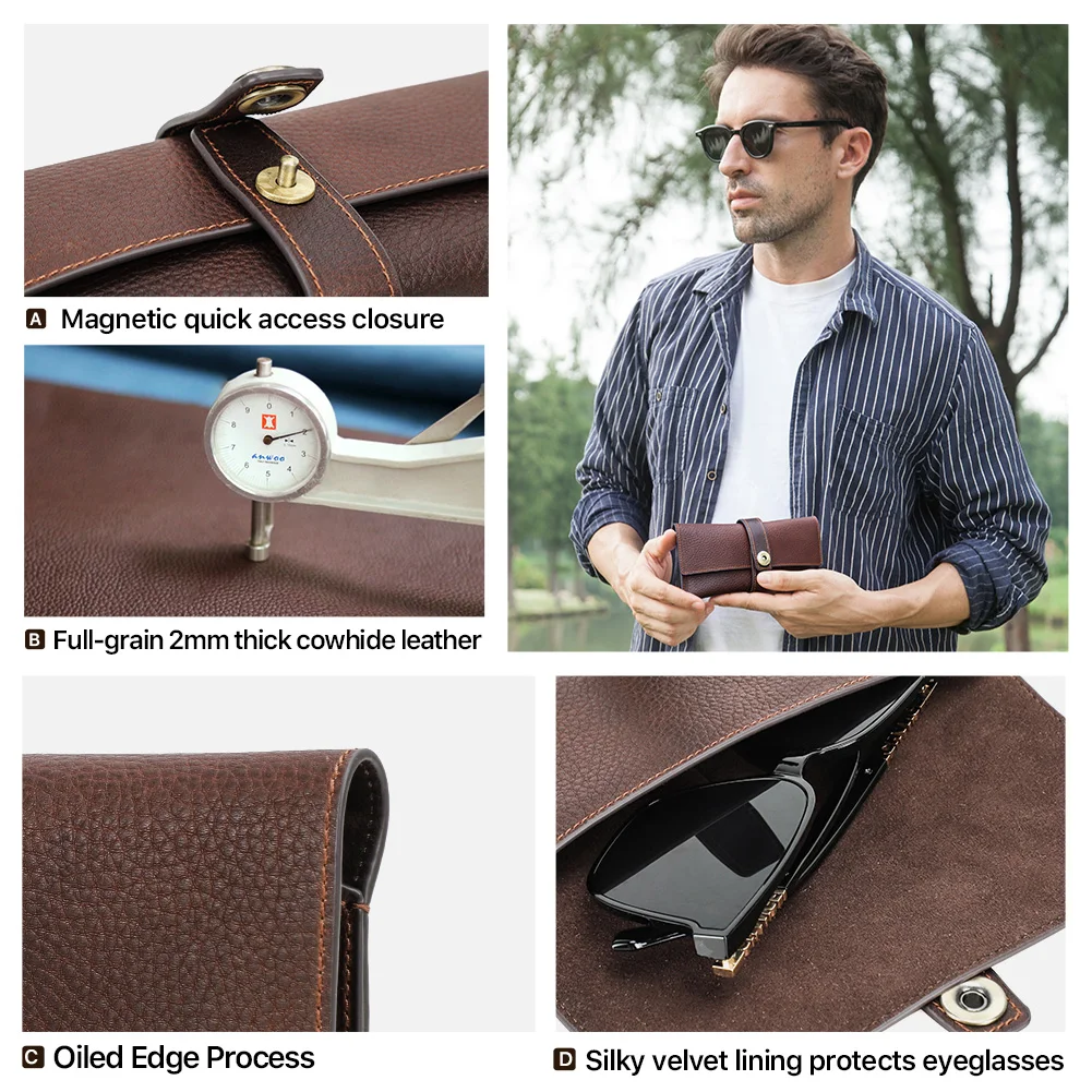 Handmade 1PC Retro Genuine Leather Glasses Cover Case Storage Bag Sunglasses Protective Box Eyeglasses Holder Men Women