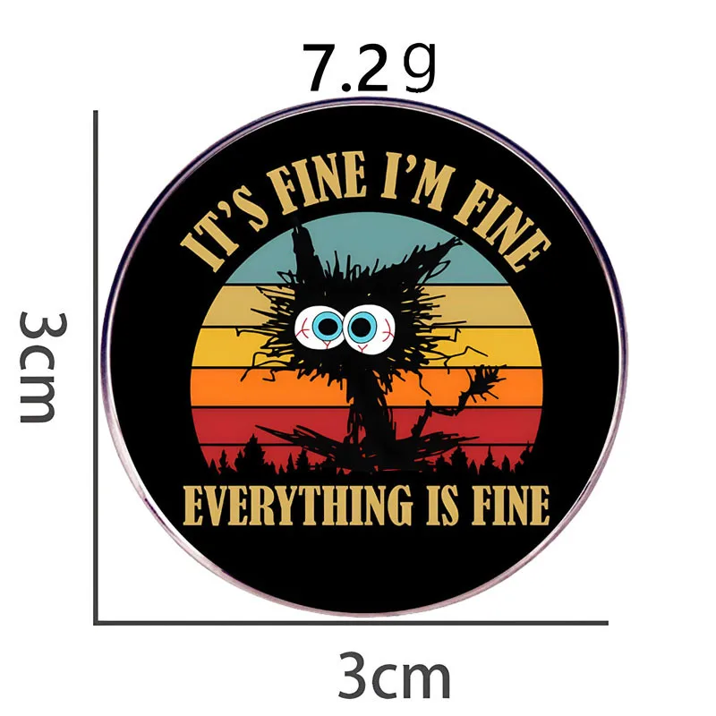 Everything Is Fine English Brooch Creative Black Cat English Letter Alloy Badge Trendy Versatile Clothing Bag Accessories Badge image 4