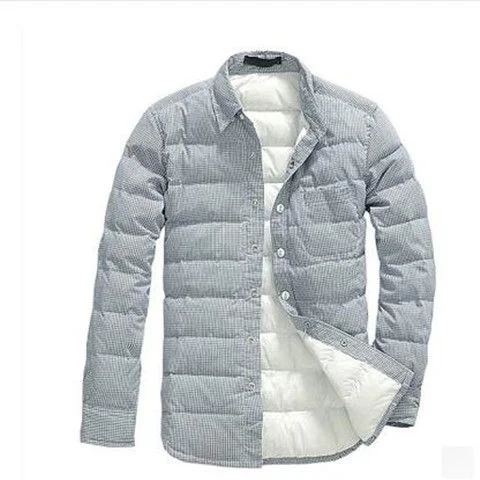 

Thiened Autumn Winter Men's Plaid down Cotton irt Coat Long Sve Outerwear Classic Sle Warmth Collar Other Material