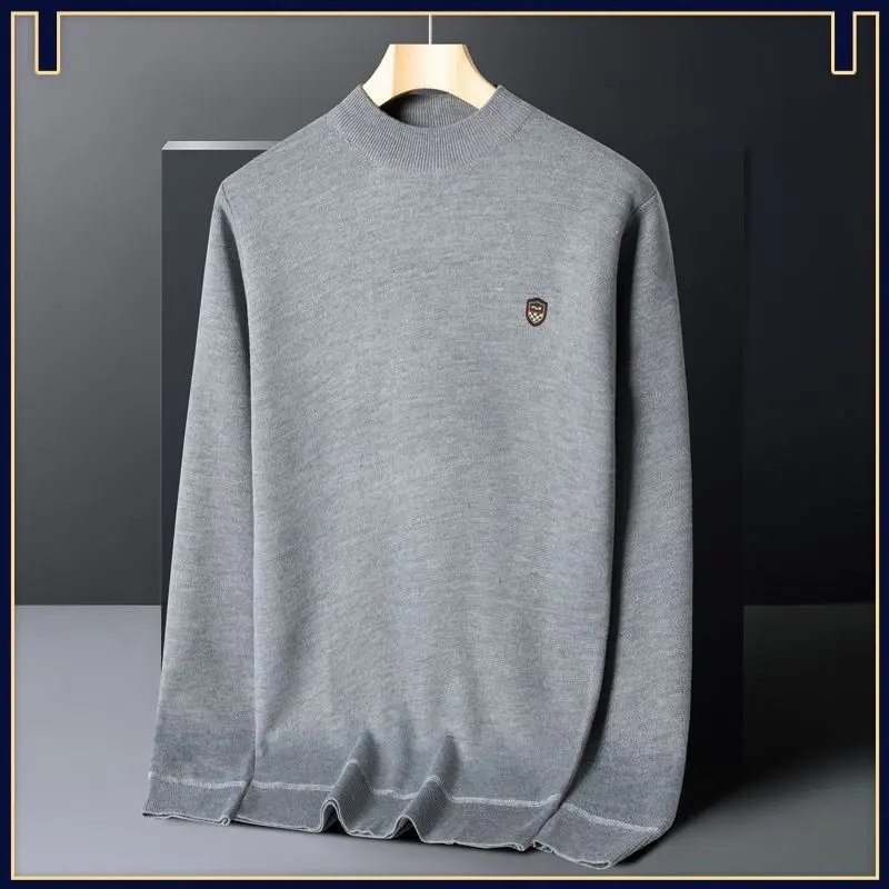 

Мужской трикотаж Thiened Fce с высоким воротником, повседневная база, интегрированная бархатная теплая одежда для среднего возраста и ли.