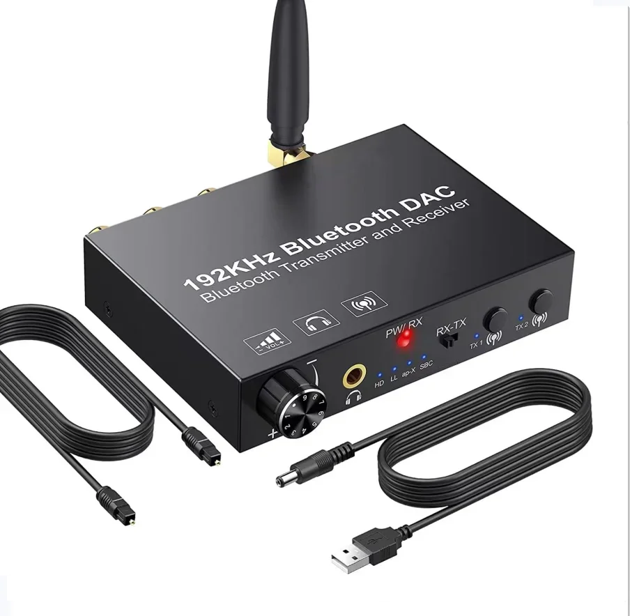 Conversor dac 192khz, receptor compatível com bluetooth, controle de volume, digital, óptico, coaxial, toslink para adaptador de áudio analógico para tv