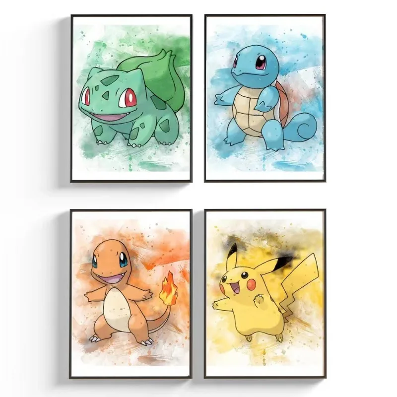 Anime Pokemon Leinwand Malerei Bulbasaur Charmander Squirtle Poster und Druck Aquarell Wand Kunst Bild Home Decor Kinder Geschenke