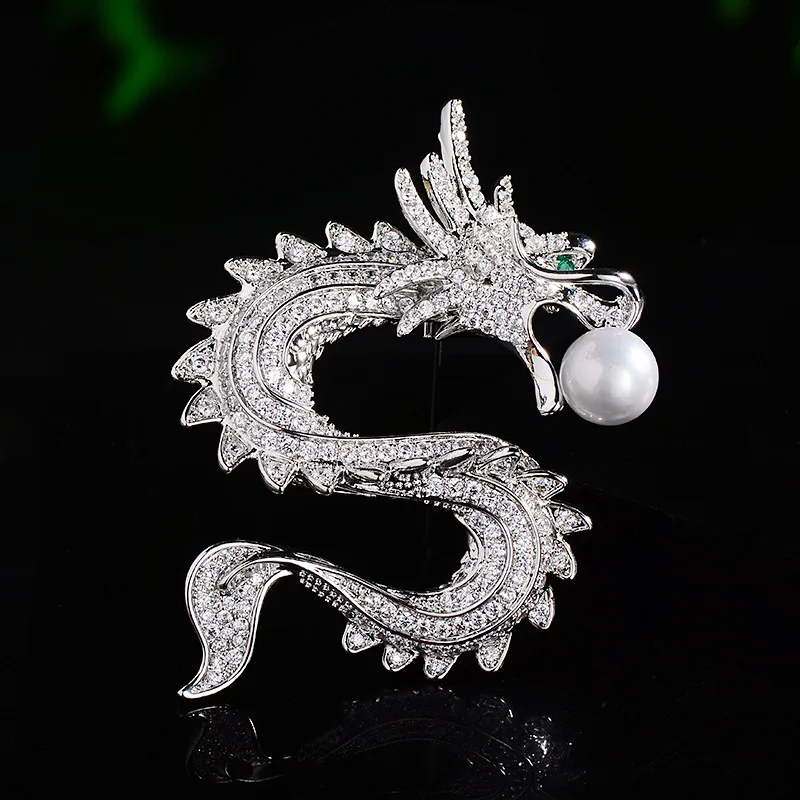 Dragon Year Heavy Industry studded with zirconium brooch water pearl Chinese atmosphere senior sense corsage pin big button