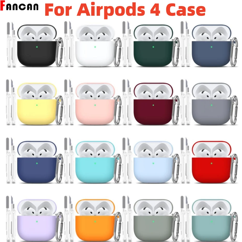 for AirPods 4th Case Cover with Cleaner Kit Soft Skin Silicone Case Cover with Keychain Protective Case For AirPods 4 Case 2024