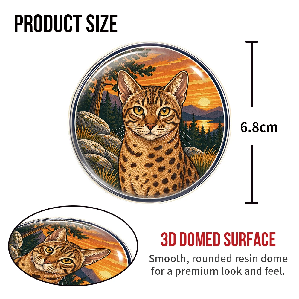 Ocicat Cat 3D Resin Domed Sticker Round Scenic Pet Art Waterproof Decal Self Adhesive Emblem for Car Laptop Tumbler Cup Helmet