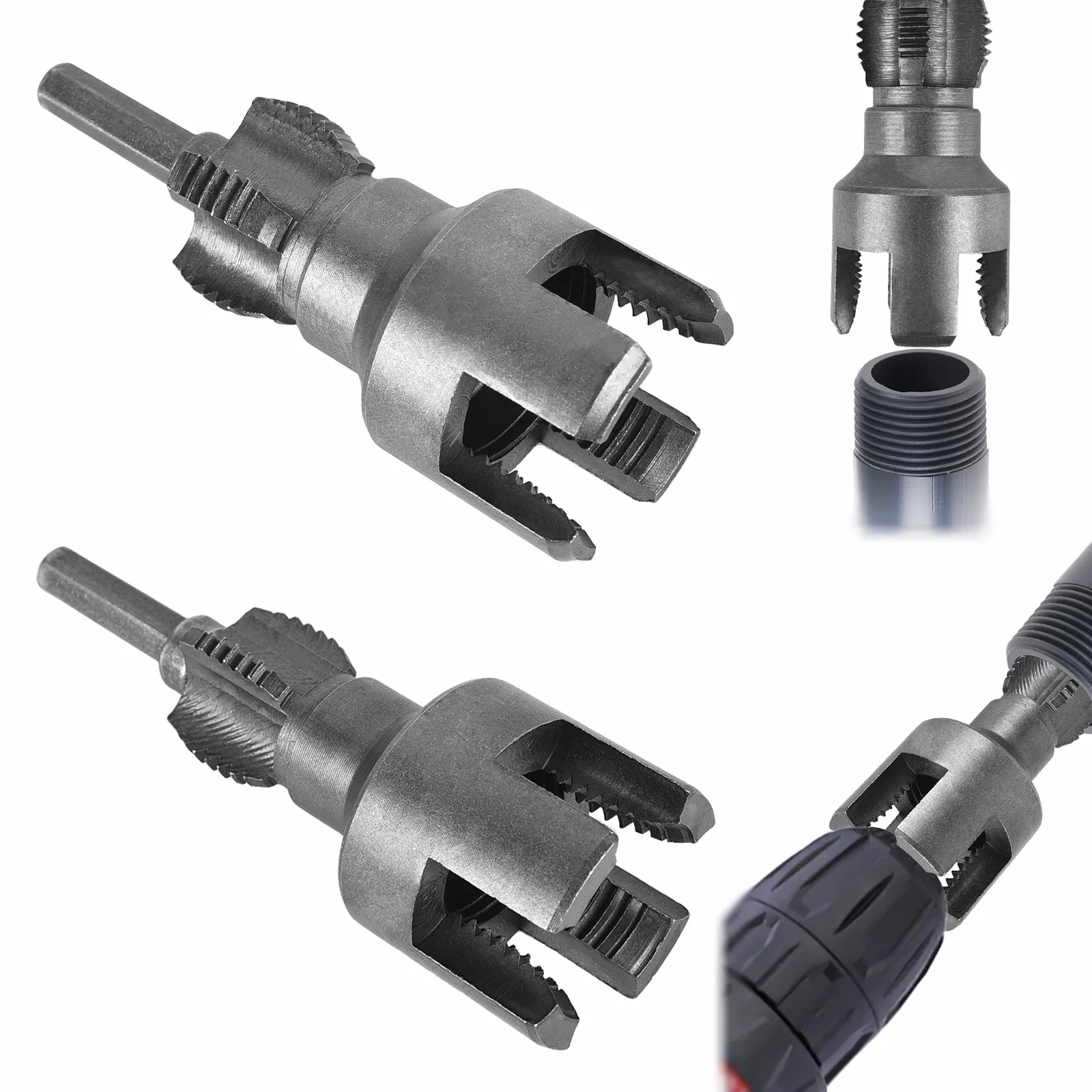 Pipe Thread Cutting Tool PVC Pipe Threader Kit Electric Drill Compatible Integrated Internal & External Pipe Threading Tool