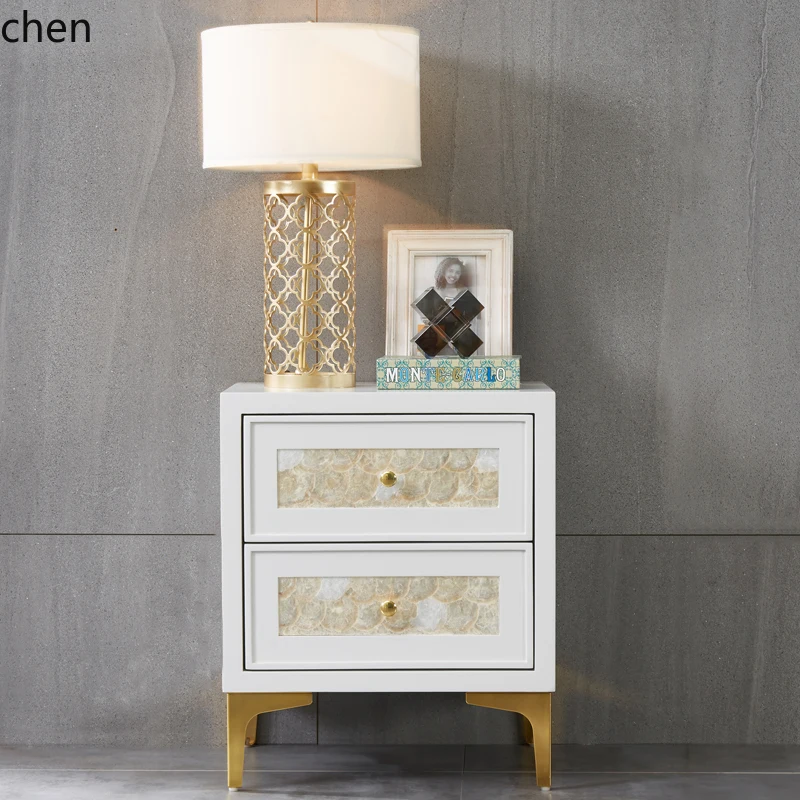 natural shell bedside table stainless steel light luxury hotel model room bedside table home accessories