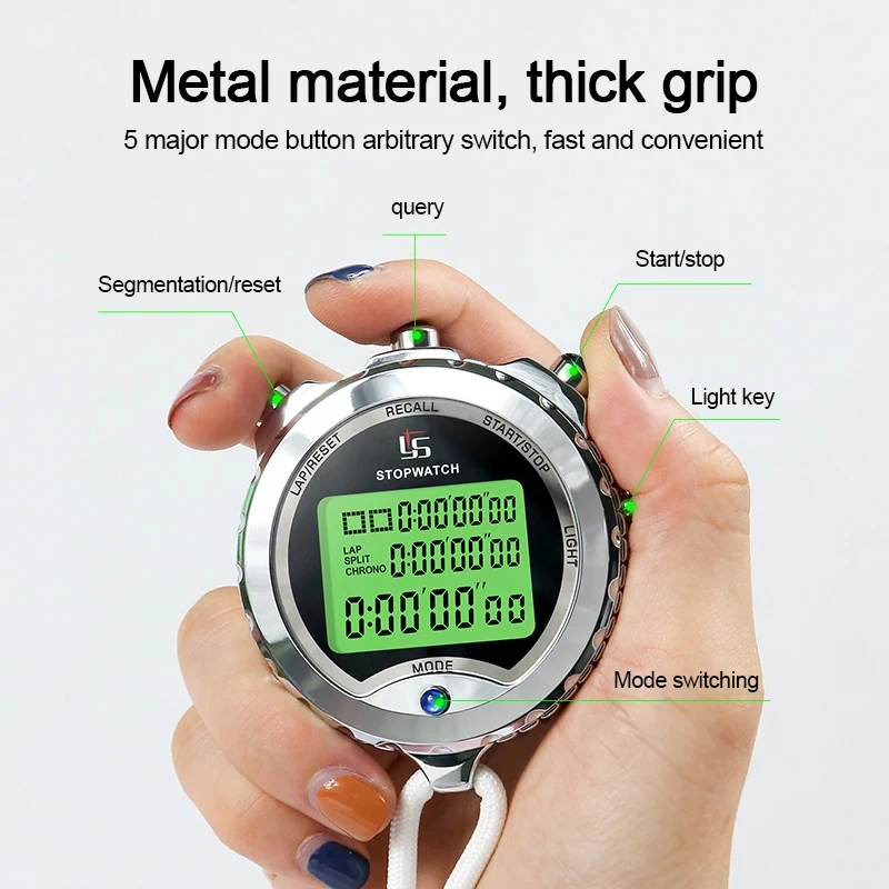 Metal Digital Stopwatch Profession Soccer Chronograph Timer 100 Tracks Memory Stopwatch Running Training Timer with Backlight