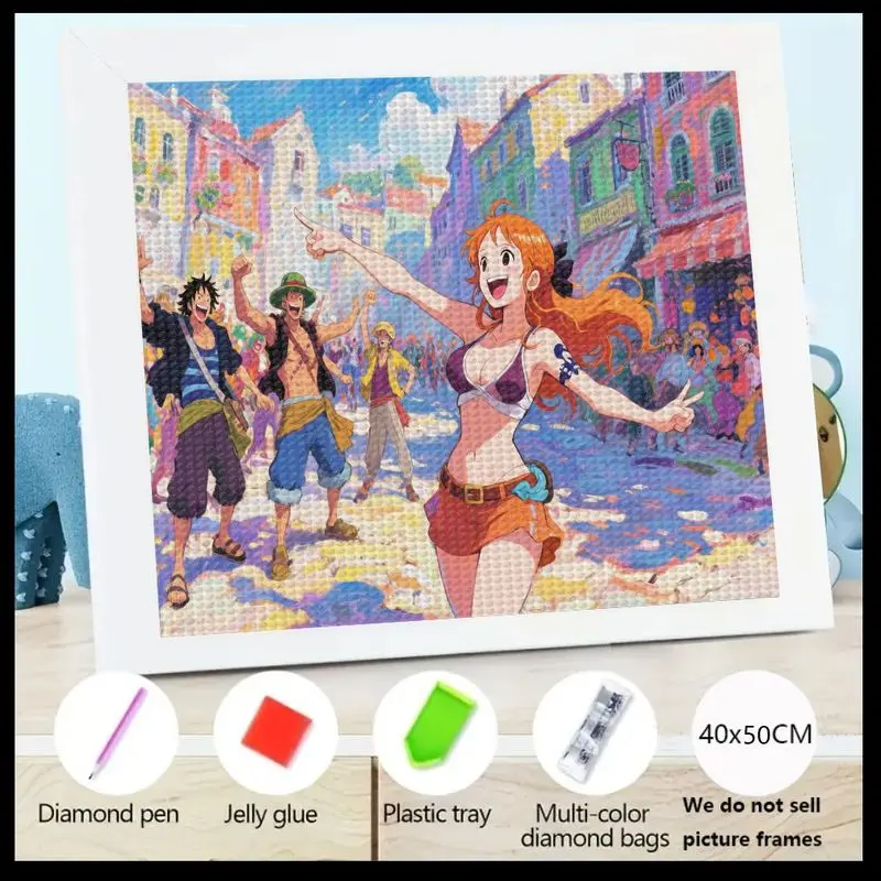 

1 шт., цельный нами Луффи и соломенная шляпа, пиратское приключение, яркий городской пейзаж, полная дрель, 5D набор для алмазной живописи «сделай сам», квадратный кристалл