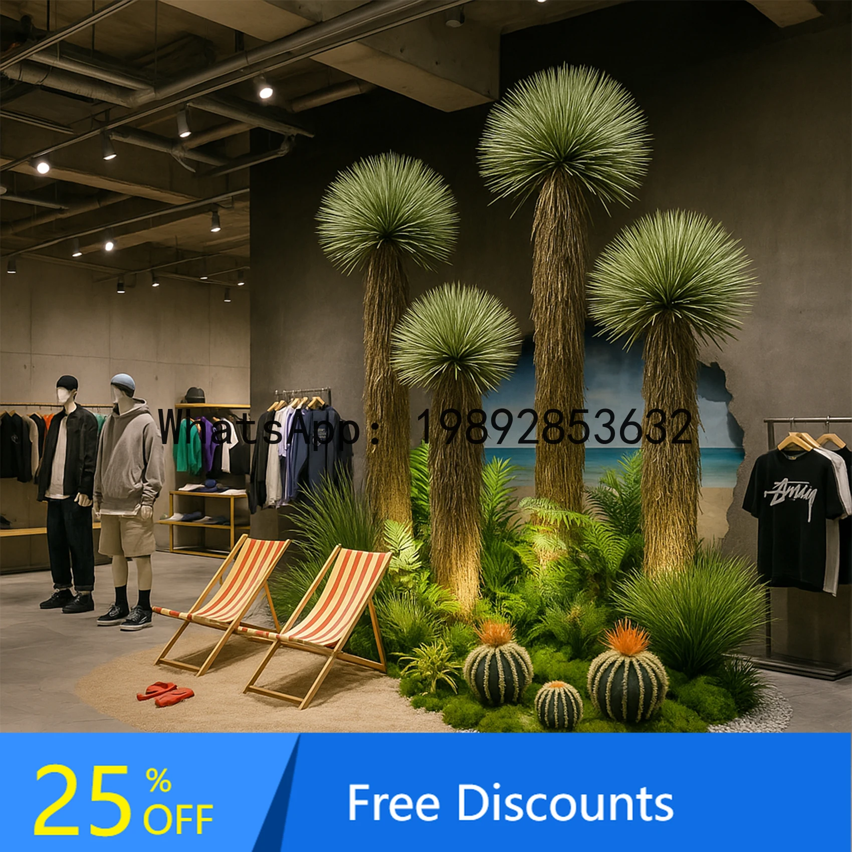 

Outdoor Camping Style Artificial Green Plant Landscape Combination Window Decoration Staircase Corner Fake Tree Ornament