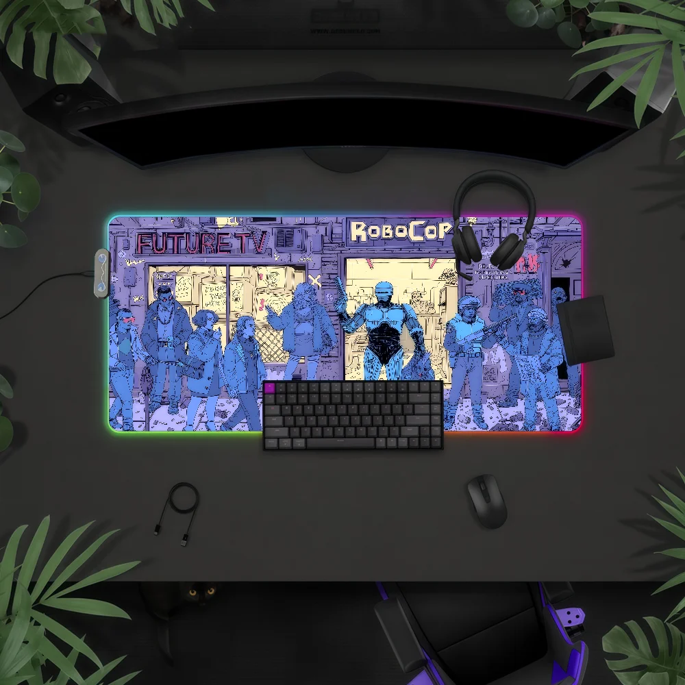 Movie R-Robocop   Mouse Pad Waterproof RGB LED Light Colorful Game Keyboard Non-slip Cover Desk-mat Surface