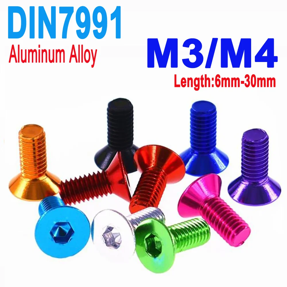 

DIN7991 M3 M4 Colourful Aluminum Hexagon Socket Countersunk Head Screws Allen Key Screws with Coarse Thread 10 Colors