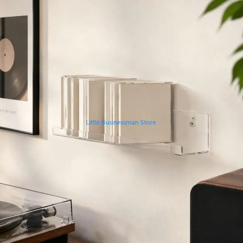 Wandmontierte Halterungen für Musikmedien und kleine Schallplatten, 6 durchsichtige Acrylregale mit offener Platzierung für – Detail 4