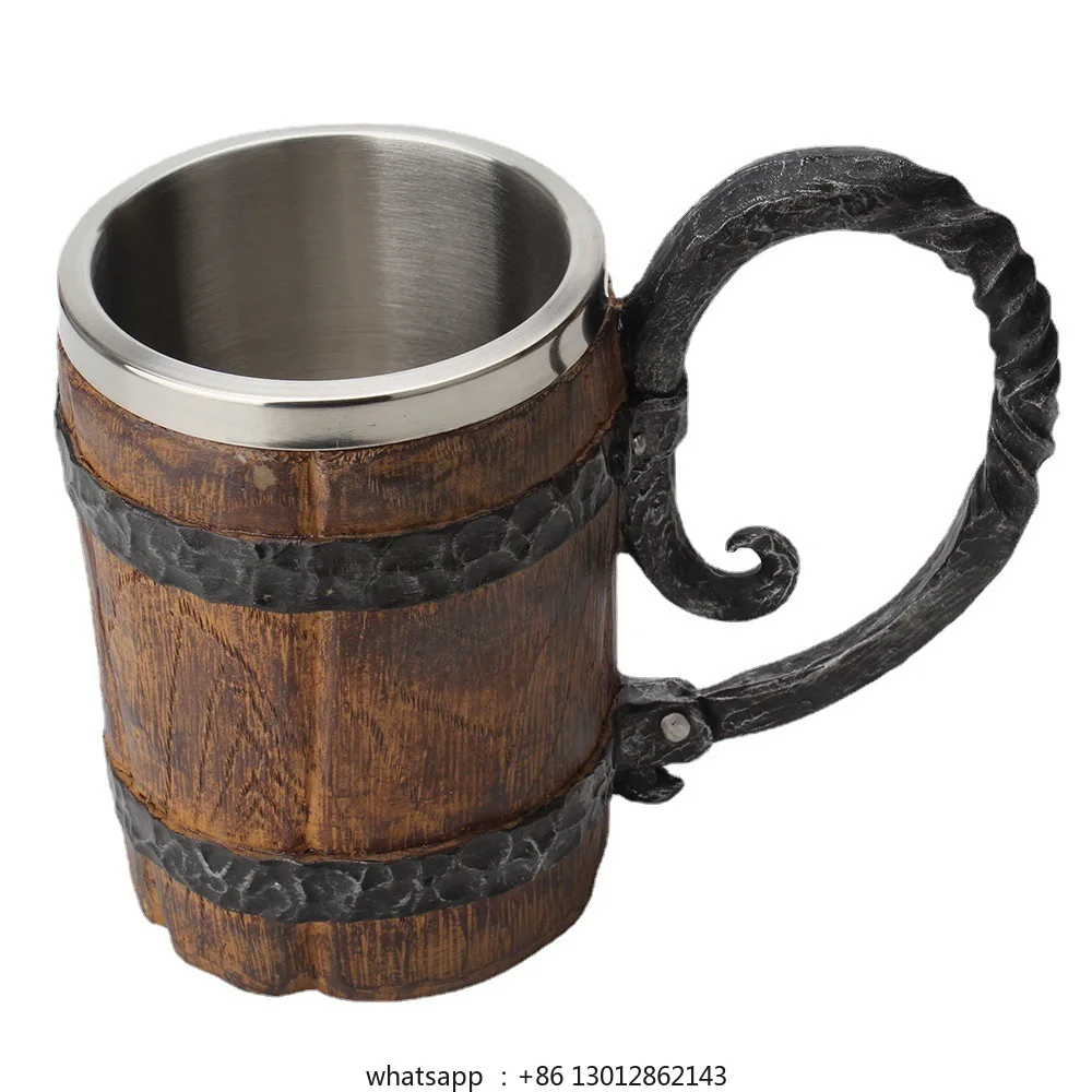 

Simulation wooden barrel double layer beer mug