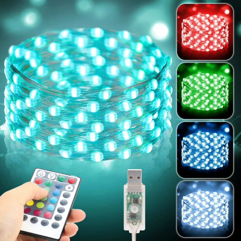 5-20M LED String Lights Christmas Decoration 16-color Remote Control USB Wedding Garland Curtain Copper Wire Lamp Holiday Fairy