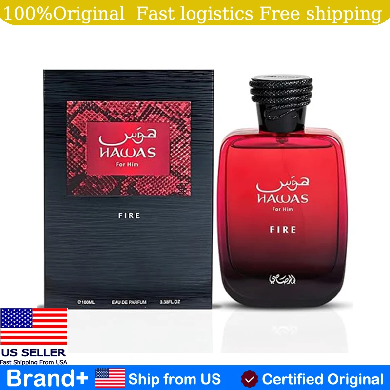 RASASI Hawas Fire Eau De Parfum Spray 100ML Bold Long Lasting Hair and Body Spray Birthday Gift Cologne Portable Natural Perfume