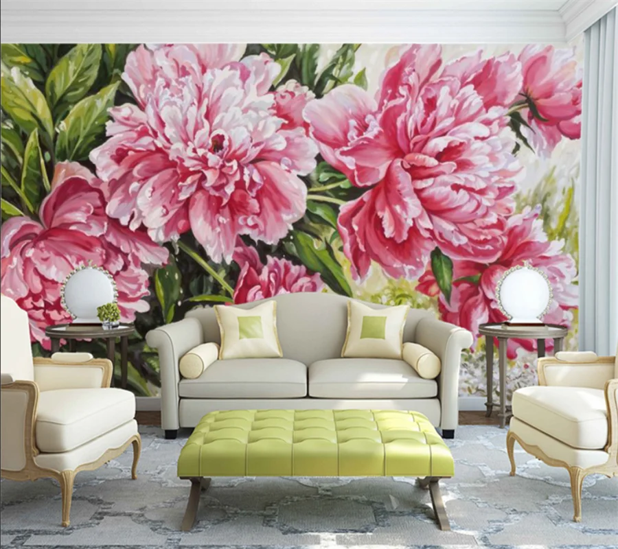 Custom large wallpaper 3d papel de parede Nordic hand-painted peony flower bedroom sofa background wall painting home wallpapers