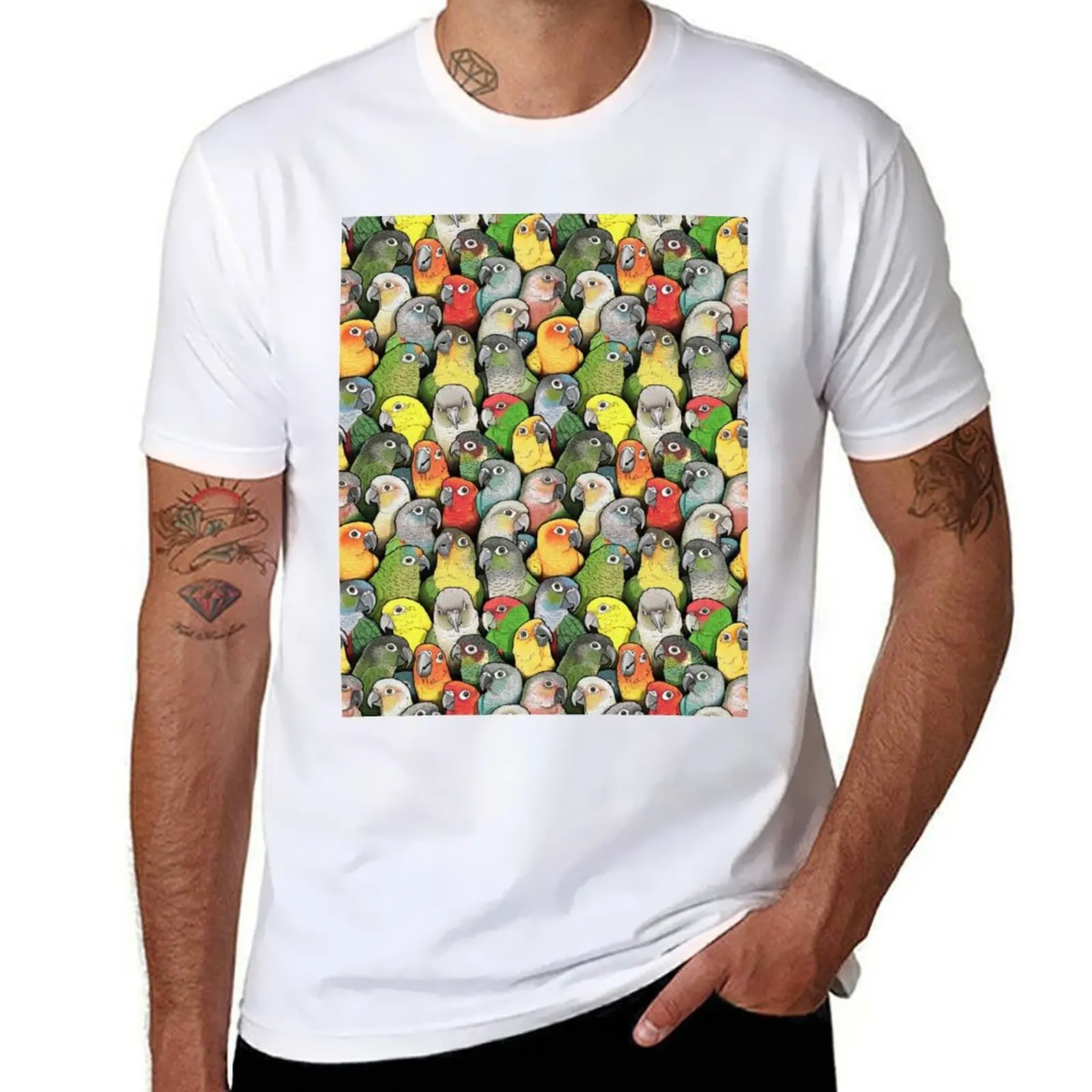 تي شيرت Color of Conures تي شيرت للرجال بقصة ضيقة تي شيرت جرافيك تي شيرت شخصي