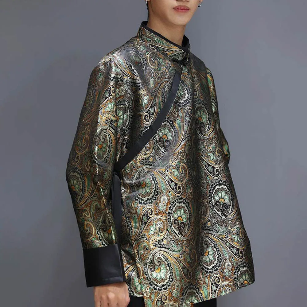 

Men's Ethnic Print Long-Sleeved Shirt Chinese Retro Unisex Fashion Trend Loose Casual Breathable Niche Autumn New Men's Tops