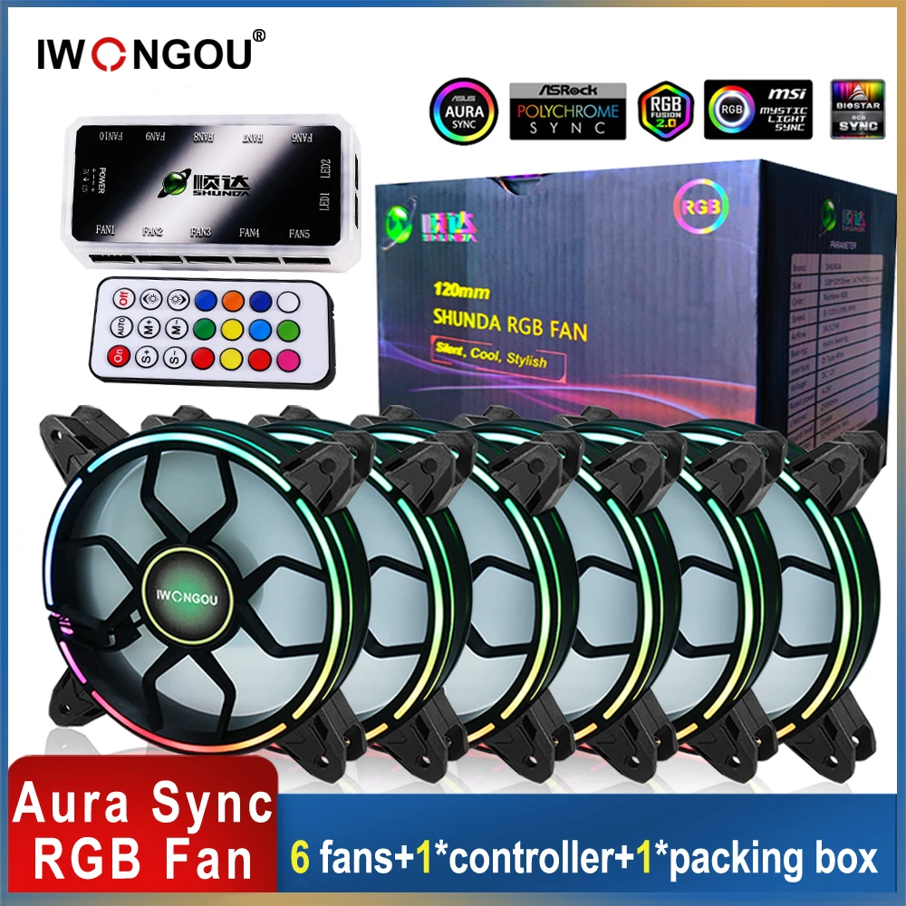 พัดลม Rgb 120มม.ปรับความเร็วปรับไฟ LED 12โวลต์ PC ระบายความร้อนคอมพิวเตอร์คูล Cooling IWONGOU Aura Sync Argb พัดลม PC Controller